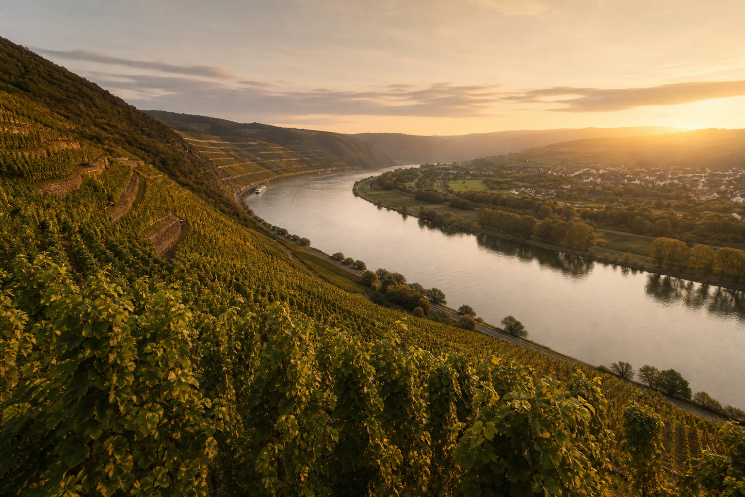 Winzer prüft Weinreben in den Steillagen entlang der Mosel